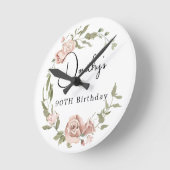 ダスティピンクローズフローラ90誕生日 ラウンド壁時計 (傾斜)