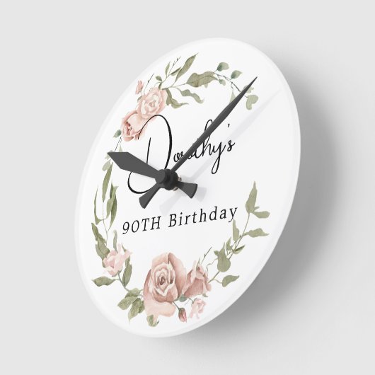 ダスティピンクローズフローラ90誕生日 ラウンド壁時計 (傾斜)