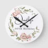 ダスティピンクローズフローラ90誕生日 ラウンド壁時計 (正面)