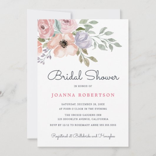 ダスティピンクローズミッドサマーフローラブライダルシャワー 招待状 (正面)