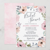 ダスティピンクローズミッドサマーフローラブライダルシャワー 招待状 (正面/裏面)