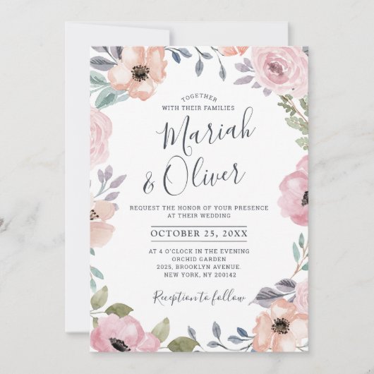 ダスティピンクローズミッドサマーフローラ結婚ズ 招待状 (正面)