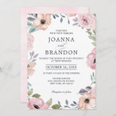 ダスティピンクローズミッドサマーフローラ結婚ズ 招待状 (正面/裏面)