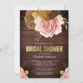 ダスティピンクローズ自然フローラウッドブライダルシャワー 招待状 (正面)