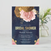 ダスティピンクローズ自然フローラネイビーブライダルシャワー 招待状 (スタンド正面)
