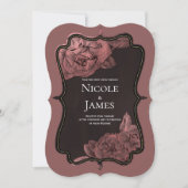 ダスティピンクヴィンテージバラエレガント金ゴールド結婚グラム 招待状 (正面)