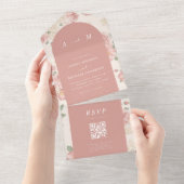 ダスティピンクヴィンテージバラフローラ60sボヘミアンアーチ オールインワン招待状 (貼ってはがせる)