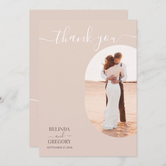 ダスティピンク私たちはミニマリストの写真結婚の サンキューカード (正面/裏面)