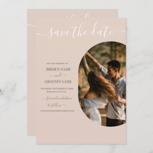 ダスティピンク私たちはミニマリストの写真結婚の セーブザデート (正面/裏面)