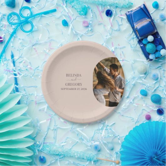 ダスティピンク私たちはミニマリストの写真結婚の ペーパープレート (パーティー)