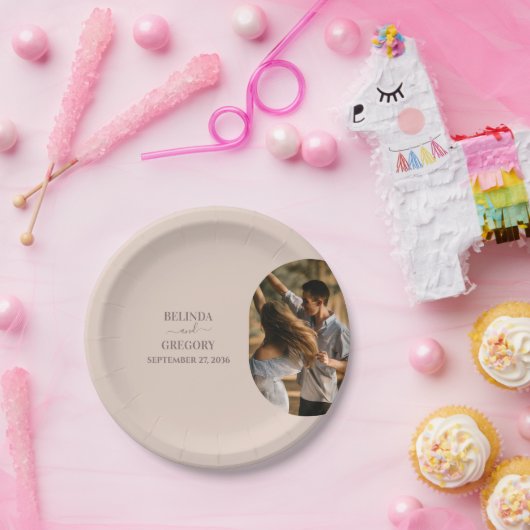 ダスティピンク私たちはミニマリストの写真結婚の ペーパープレート (パーティー)