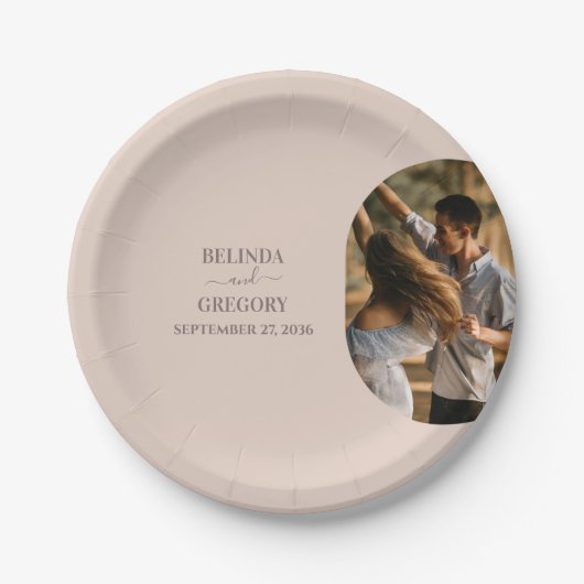 ダスティピンク私たちはミニマリストの写真結婚の ペーパープレート (正面)