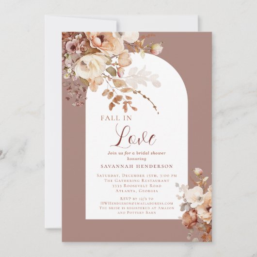ダスティピンク秋インラブフローラブライダルシャワー 招待状 (正面)