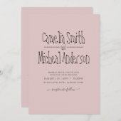 ダスティピンク結婚式招待状モダン予算 招待状 (正面/裏面)