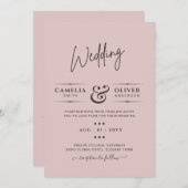 ダスティピンク結婚式招待状モダン予算 招待状 (正面/裏面)