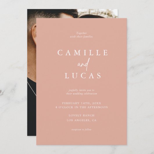 ダスティピンク結婚式招待状 招待状 (正面/裏面)