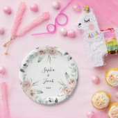 ダスティピンク赤面フローラユーカリ結婚ス ペーパープレート (パーティー)