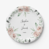 ダスティピンク赤面フローラユーカリ結婚ス ペーパープレート (正面)