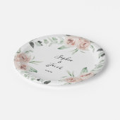 ダスティピンク赤面フローラユーカリ結婚ス ペーパープレート (アングル)