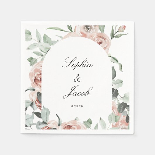 ダスティピンク赤面フローラユーカリ結婚ズナプキン スタンダードカクテルナプキン (正面)
