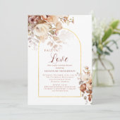 ダスティピンク金ゴールド秋インラブフローラブライダルシャワー 招待状 (スタンド正面)
