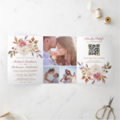 ダスティピンク アイボリー フラワー フォト QR コード ウェディング 三つ折り招待状 (内部)
