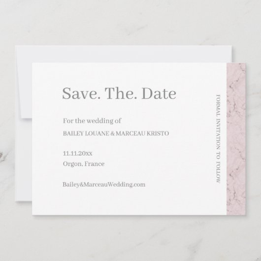 ダスティピンク グレー ホワイト マーブル セーブ・ザ・デート ウェディング 招待状 (正面)