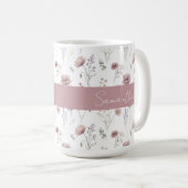 ダスティピンク セージグリーン 水彩野の花 コーヒーマグカップ (正面右)