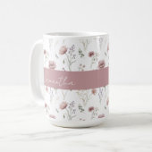 ダスティピンク セージグリーン 水彩野の花 コーヒーマグカップ (正面左)
