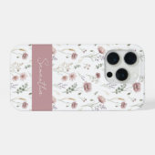 ダスティピンク セージグリーン 水彩野の花  iPhoneケース (裏面横)