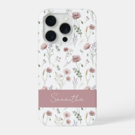 ダスティピンク セージグリーン 水彩野の花 iPhone 15 PROケース
