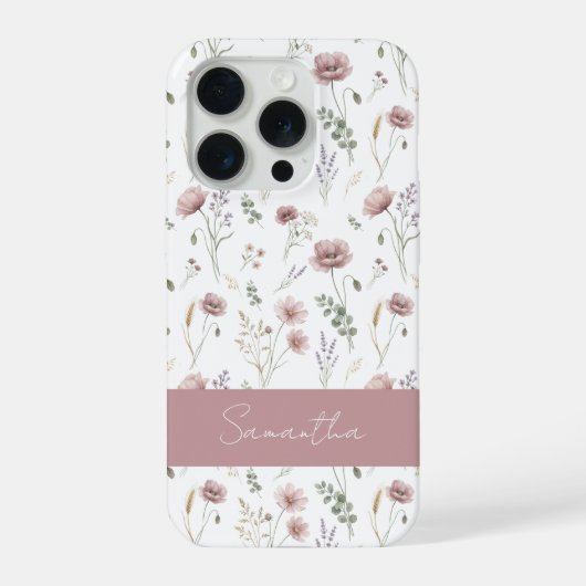 ダスティピンク セージグリーン 水彩野の花  iPhoneケース (裏面)