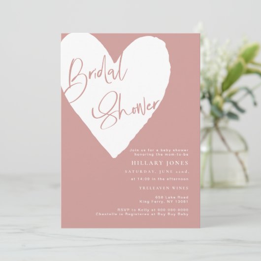 ダスティピンク/バラハートブライダルシャワー 招待状 (スタンド正面)