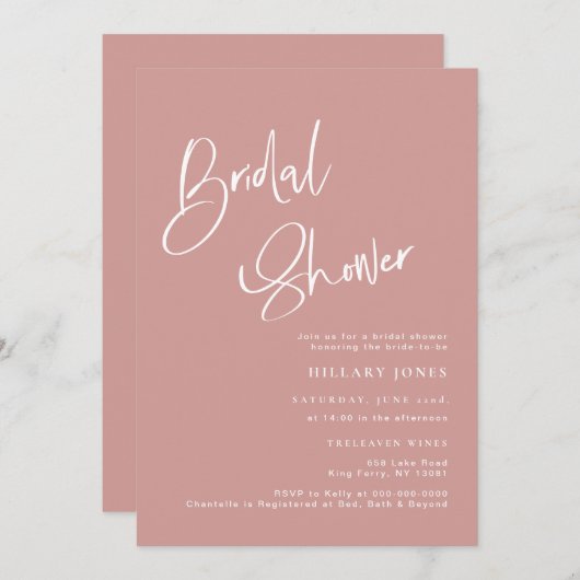 ダスティピンク/バラボヘミアンブライダルシャワー招待 招待状 (正面/裏面)