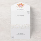 ダスティピンク フローラル ゴールド ドライ パームリーフ ウェディング オールインワン招待状 (外側)