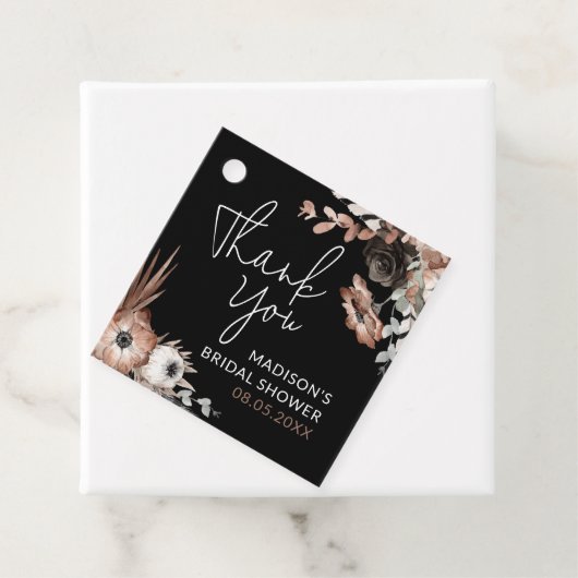ダスティピンク & ブラック フラワーブライダルシャワー サンクス フェイバータグ (インサイチュ)