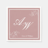 ダスティピンク&ホワイトカスタムウェディングナプキン スタンダードカクテルナプキン (正面)