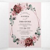 ダスティピンク マーブ ルーズ フローラル ジオメトリック ウェディング 三つ折り案内状 (内部中)