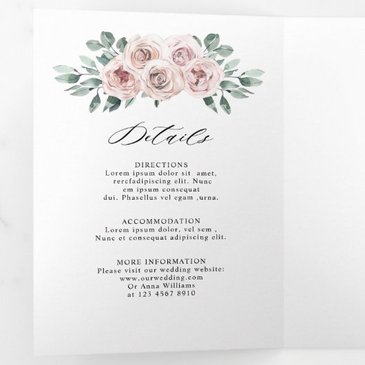ダスティピンク マーブ ルーズ フローラル ジオメトリック ウェディング 三つ折り案内状 (内部最初)