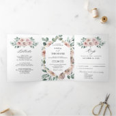ダスティピンク マーブ ルーズ フローラル ジオメトリック ウェディング 三つ折り案内状 (内部)