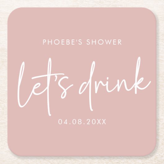 ダスティピンク ミニマリスト スクリプト ブライダルシャワー コースター (正面)