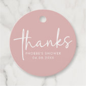 ダスティピンク ミニマル スクリプト ブライダル シャワー フェイバータグ (正面)