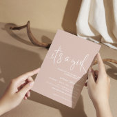 ダスティピンク ミニマル ラスティック 女の子のお知らせ 招待状