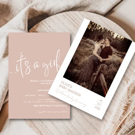 ダスティピンク ミニマル ラスティック 女の子 誕生のお知らせ 招待状