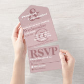 ダスティピンク モダン タイポグラフィ 大きなシンボル 結婚式 オールインワン招待状 (貼ってはがせる)