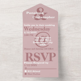 ダスティピンク モダン タイポグラフィ 大きなシンボル 結婚式 オールインワン招待状