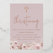 ダスティピンク モーブ ベビーガール 命名式 ローズゴールド 箔招待状 (正面)