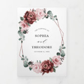 ダスティピンク モーブ ローズ フローラル ジオメトリック ウェディング 三つ折り案内状 (カバー)