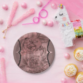 ダスティピンク ローズゴールド エレガント グラム フラワーチック ペーパープレート (パーティー)