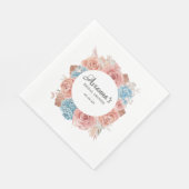 ダスティピンク ローズ ブルー フラワーブライダルシャワー ナプキン スタンダードランチョンナプキン (角)